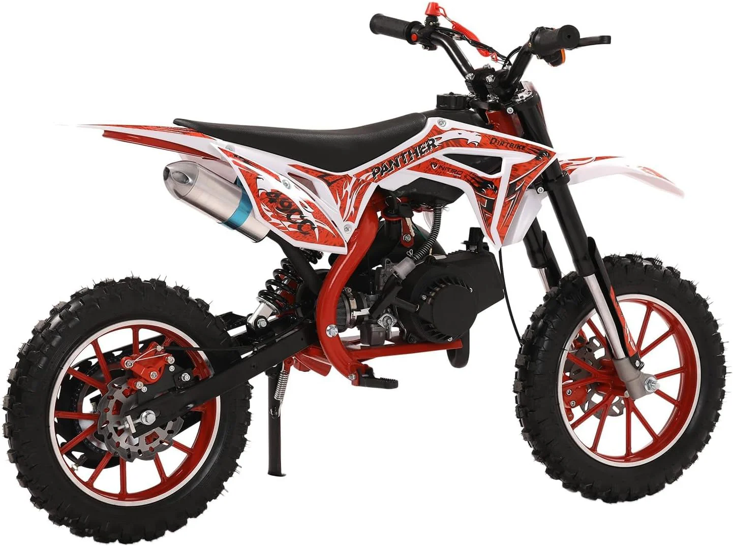 49cc Kids Dirt Bike, Gas Powered 2-Stroke Mini Motocross Motorcycle, Off-Road Dirtbike for Kids 8-14 with Front/Rear Disc Brakes, Shock Absorption, Soft Seat Cushion(Red-a)