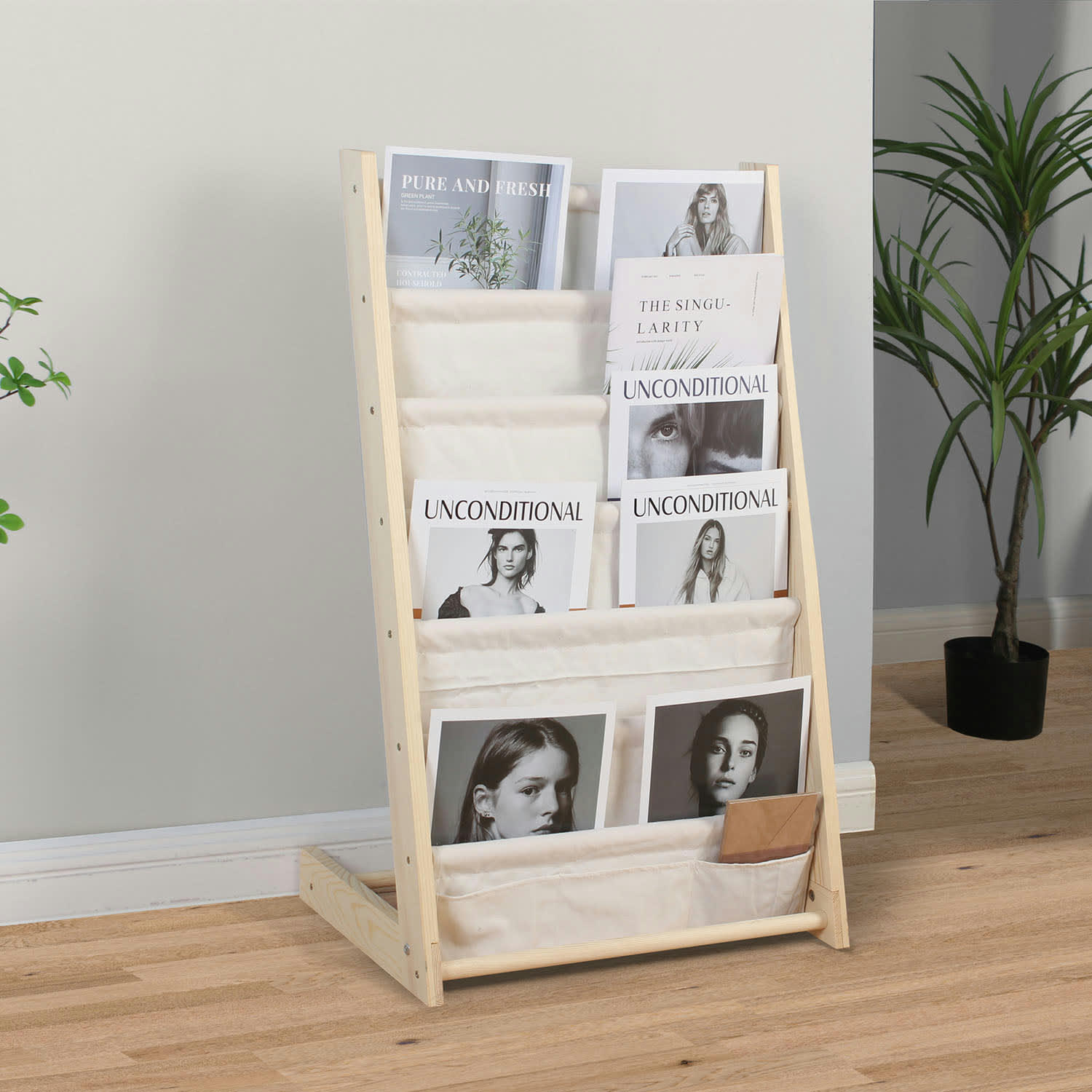 RUI - Porte-revues en tissu et bois à 6 sections