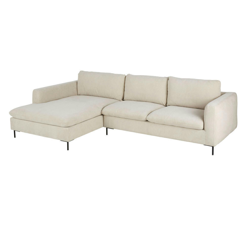 City - Canapé d'angle gauche 4/5 places beige chiné