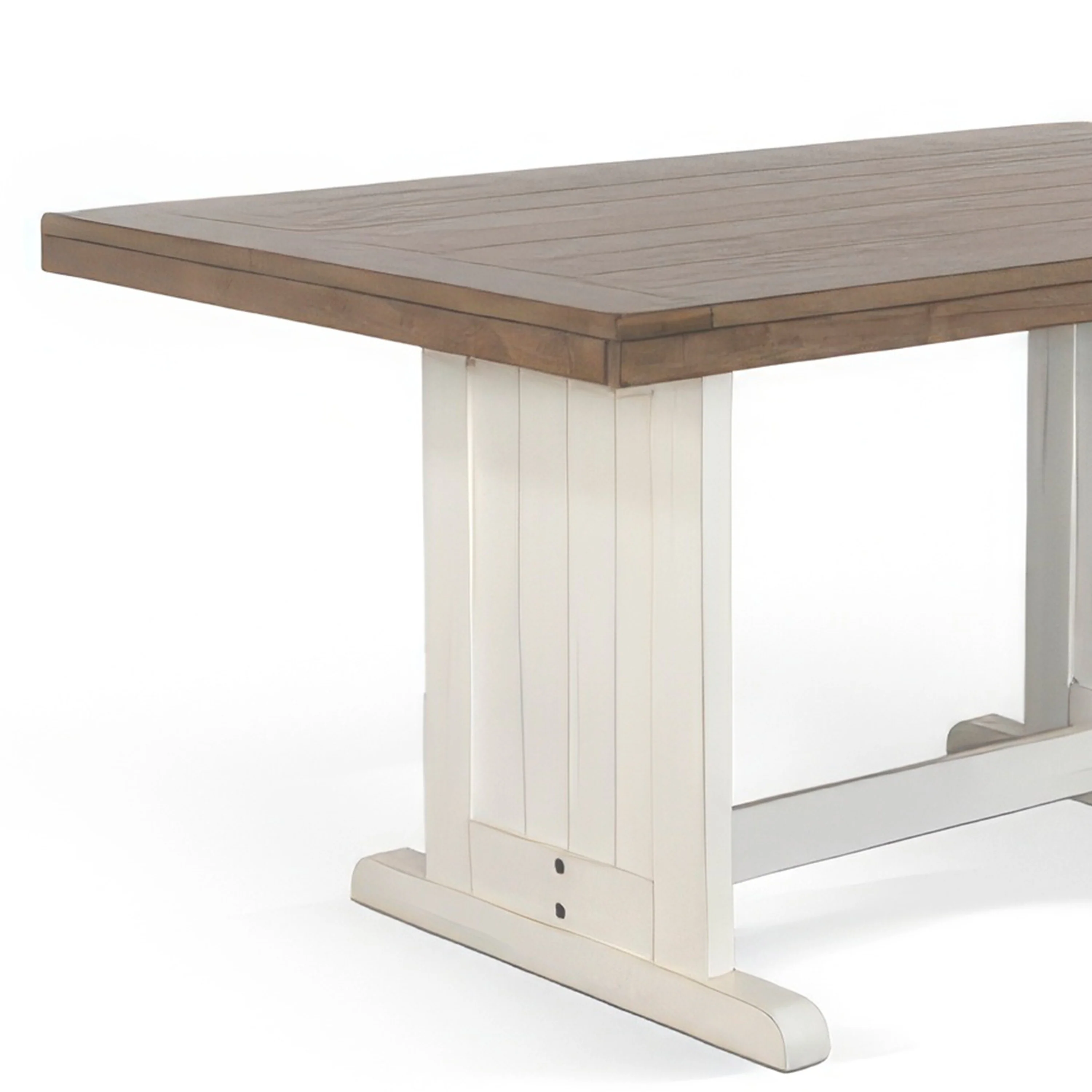 Dean Dining Table, 60 Inch Rectangular Plank Top, Off White and Brown