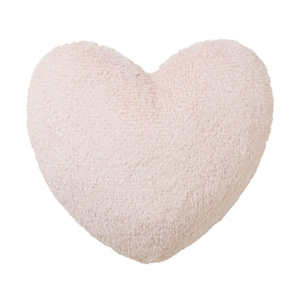 LILA - Coussin cœur imitation fourrure rose 35x35