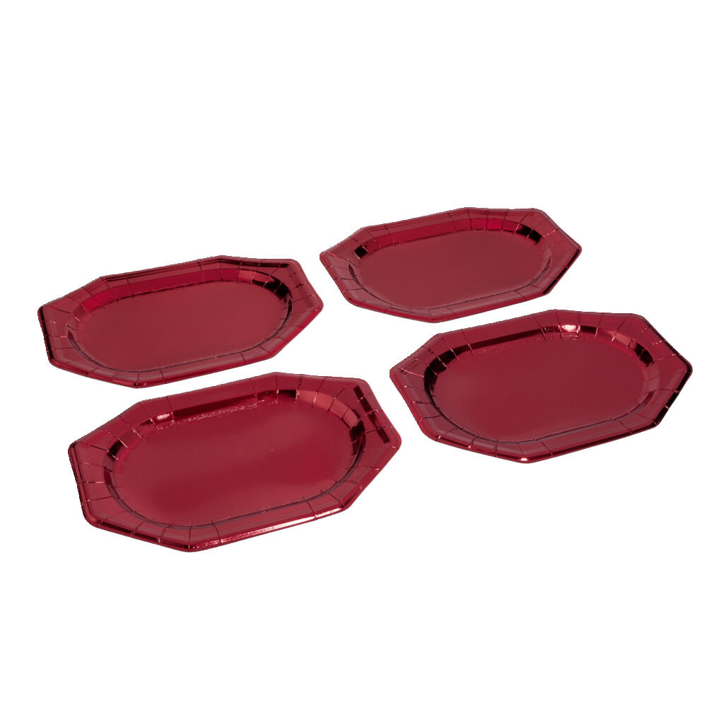 Plateau de présentation ovale x4 en carton métallisé rouge 25x34cm