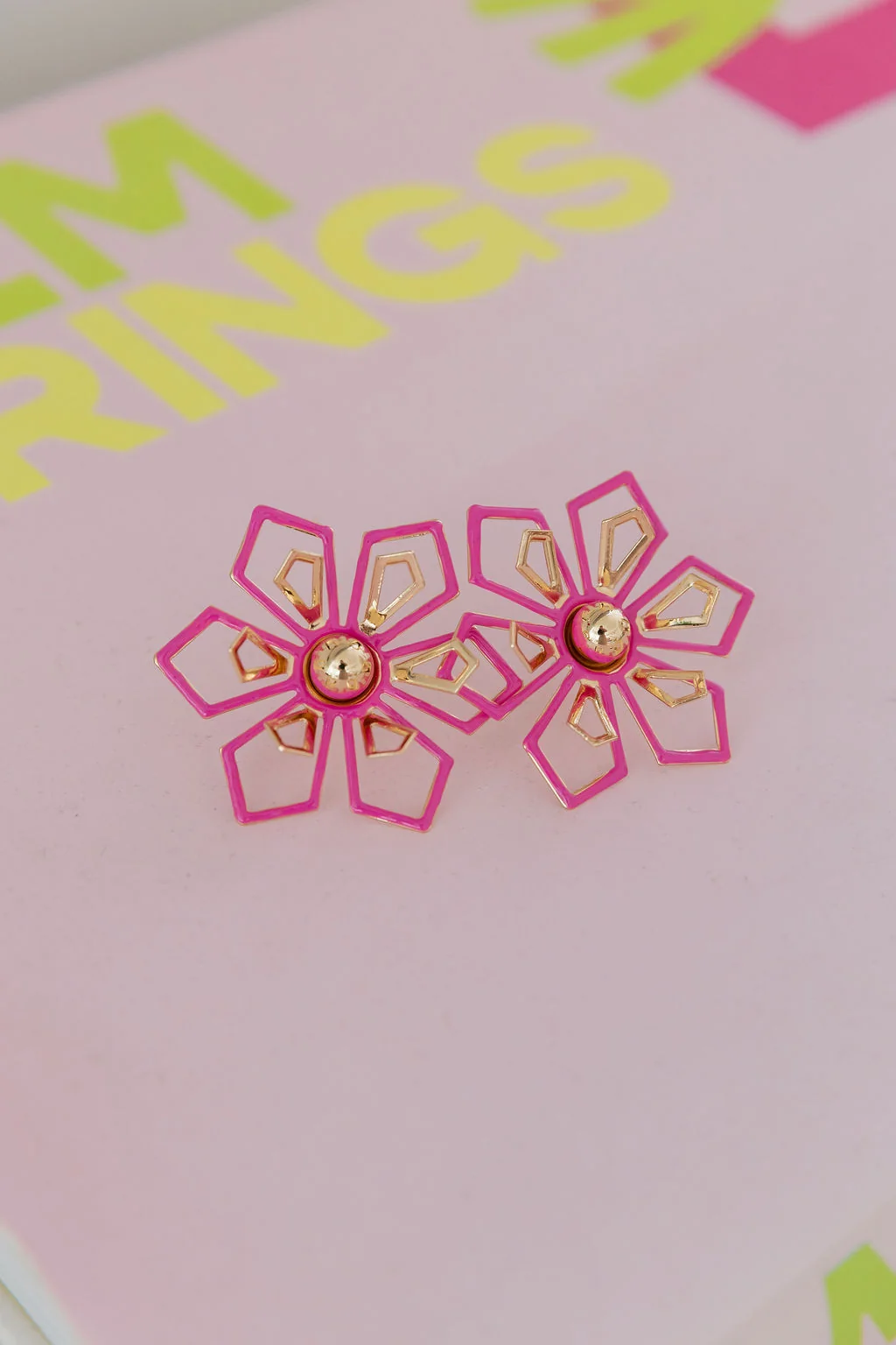 Pink Geo Floral Stud Earrings