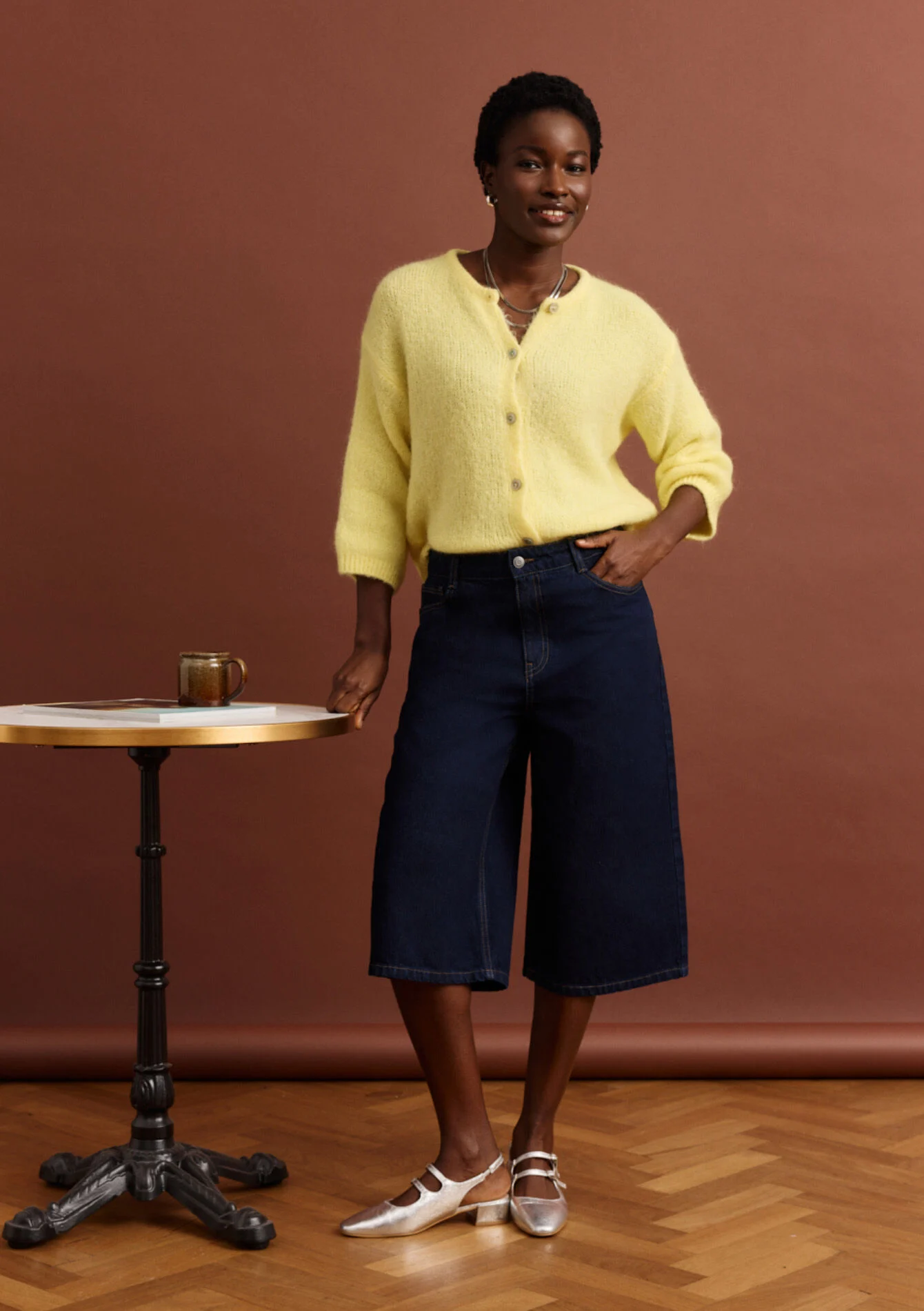 Denim bermuda met hoge taille