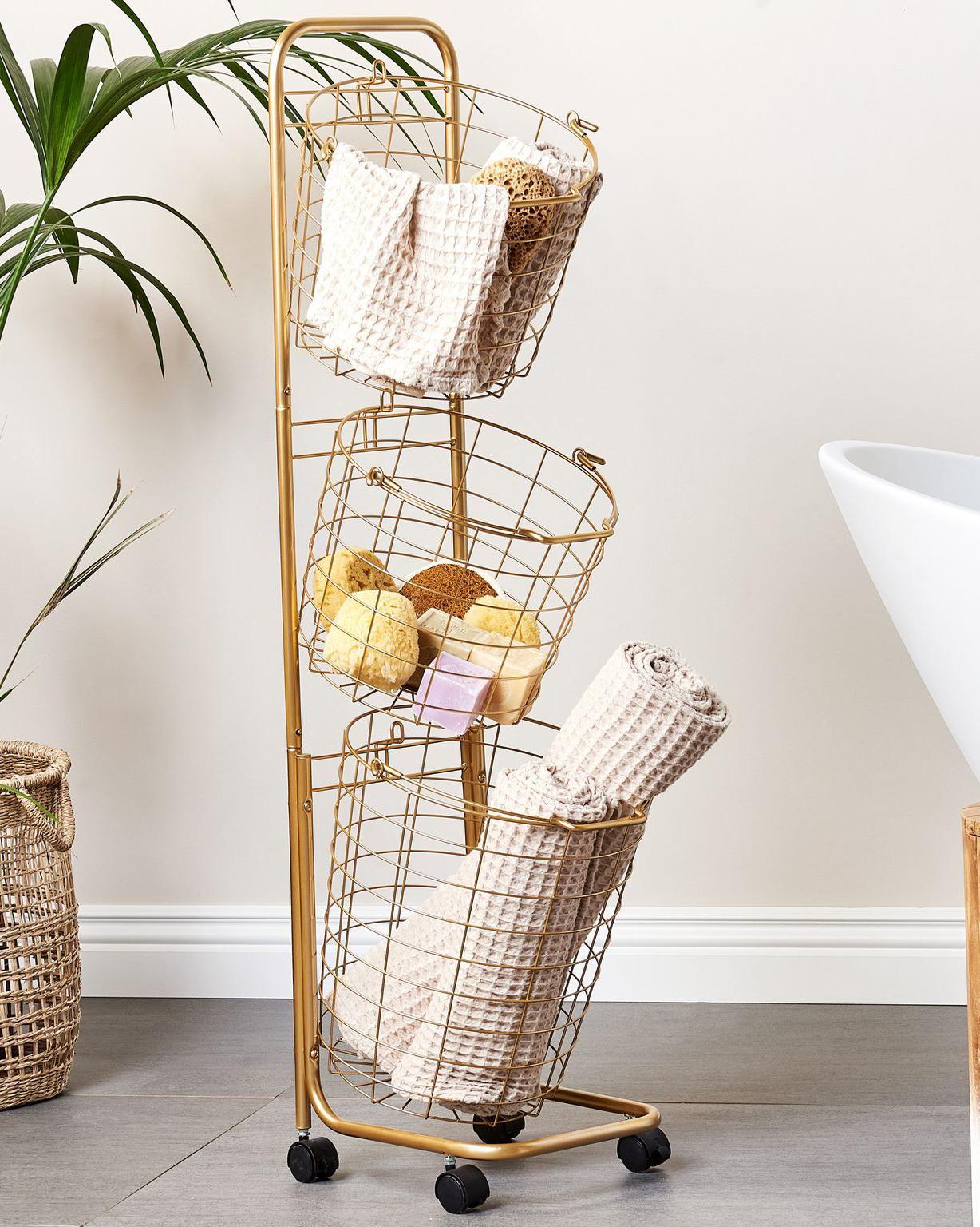 Basket Stand AYAPAL with Wheels Metal Gold