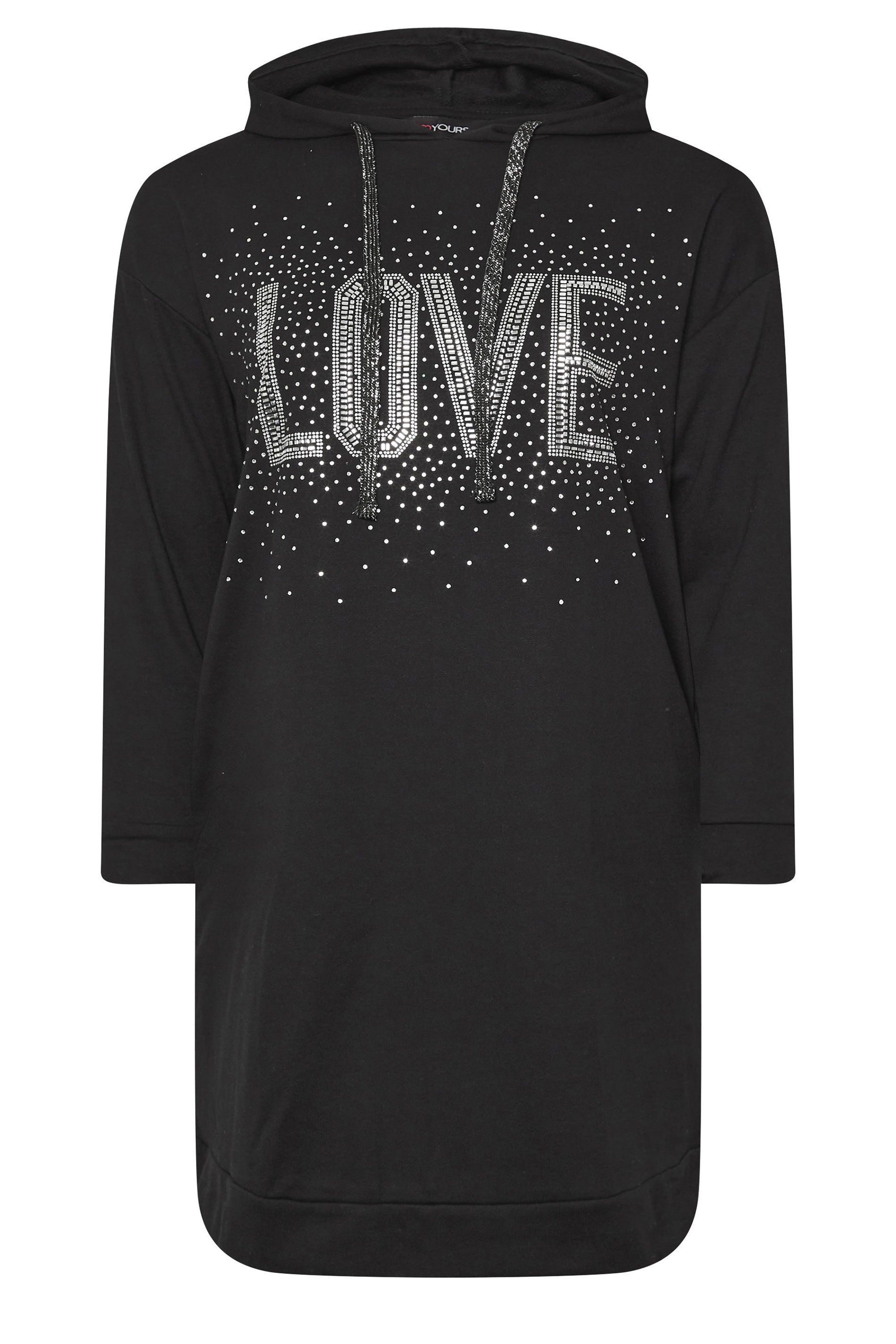 Yours Diamante Embellished Hoodie Dress