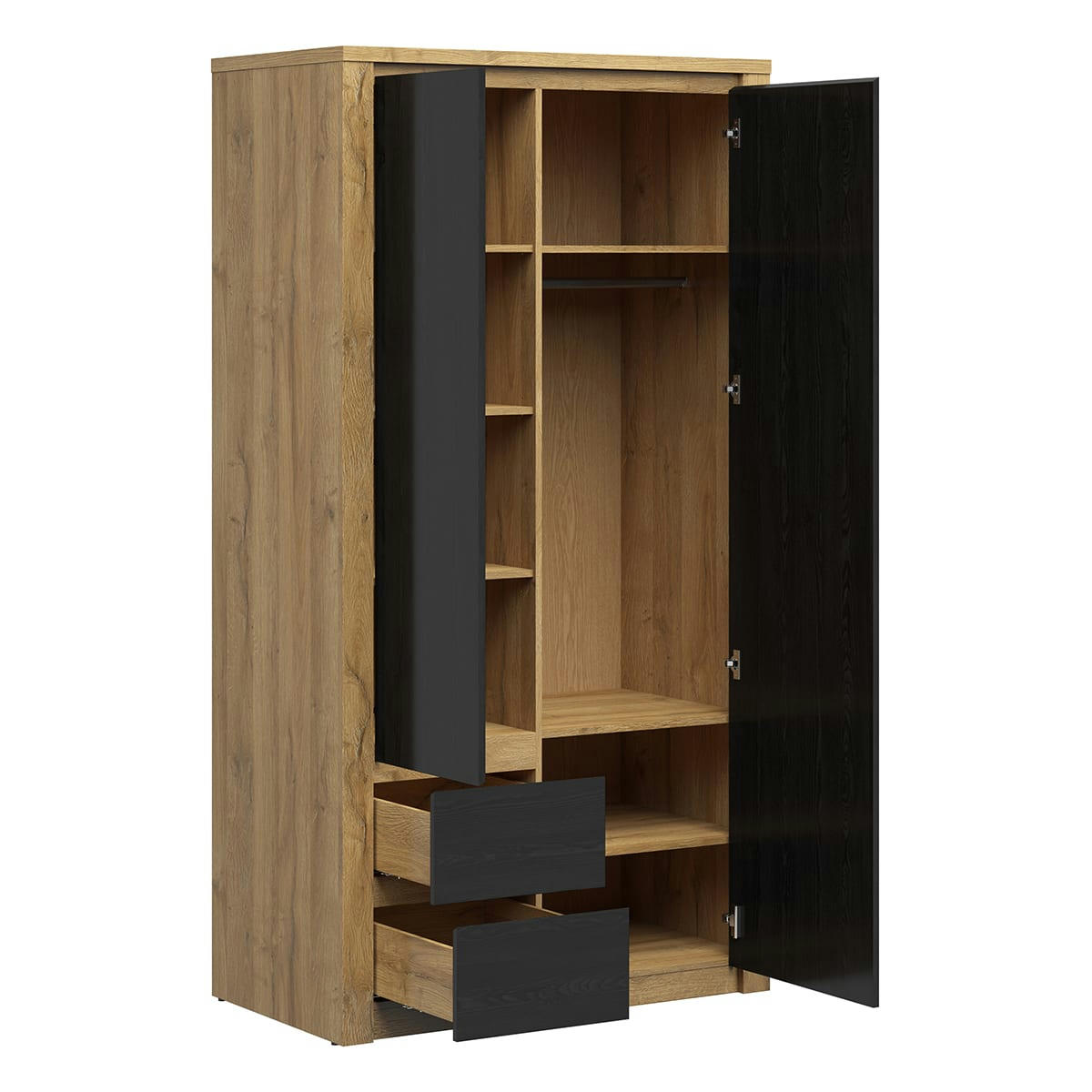 - Armoire 2 portes 2 tiroirs stratifiés stratifié naturel et noir