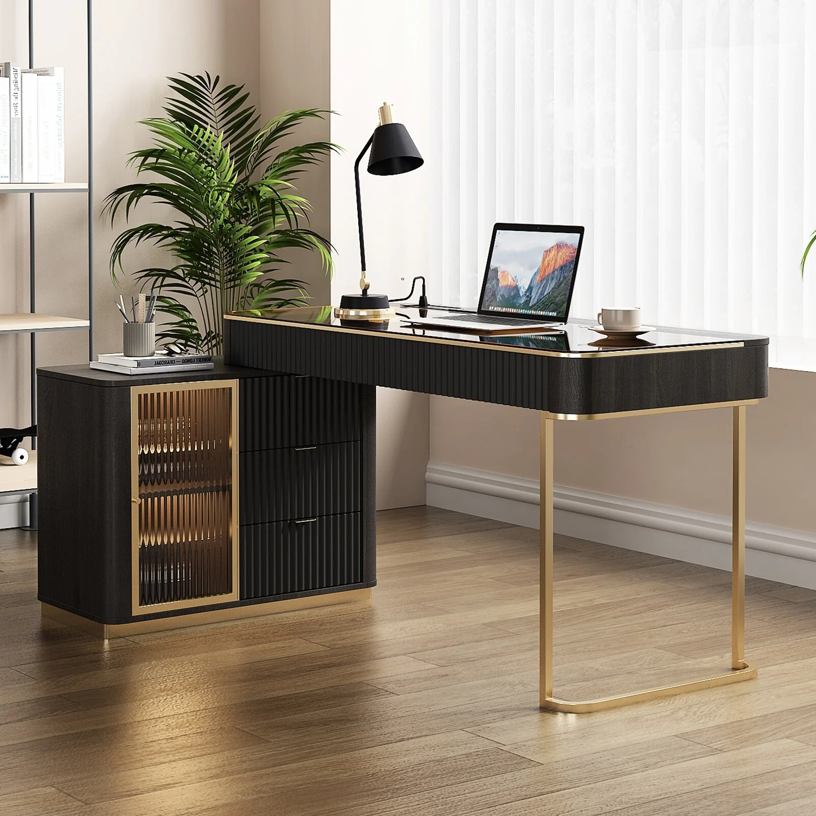 Lartis Modern Computer Desk with Charging Station Office Desk (53IN)