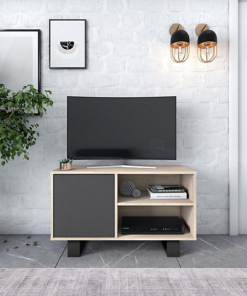 Meuble TV 100 Modèle Wind 95x40x57cm couleur chêne et gris anthracite