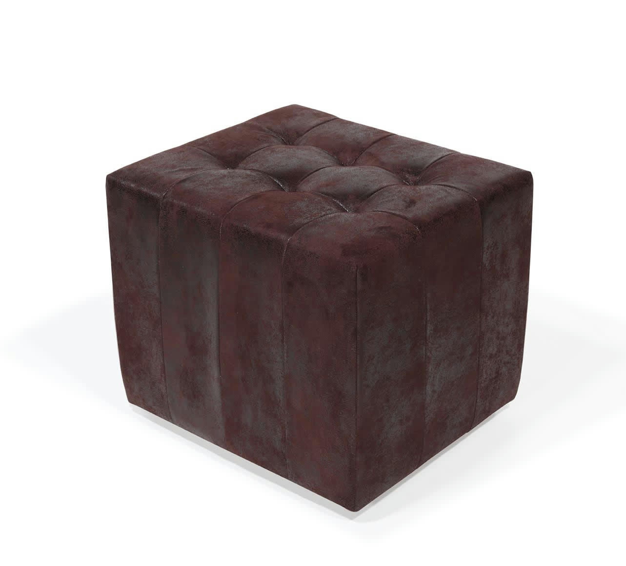 NOA - Pouf chesterfield en cuir synthétique marron