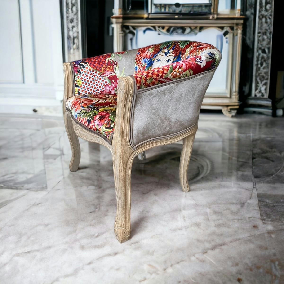 ESPERANZA - Fauteuil en velours imprimé rouge