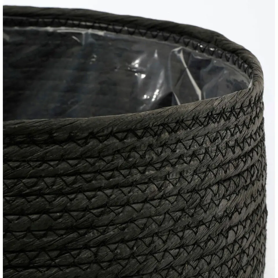 Mica Decorations Bloempot - rotan - zwart - jute - 26 x 24 cm