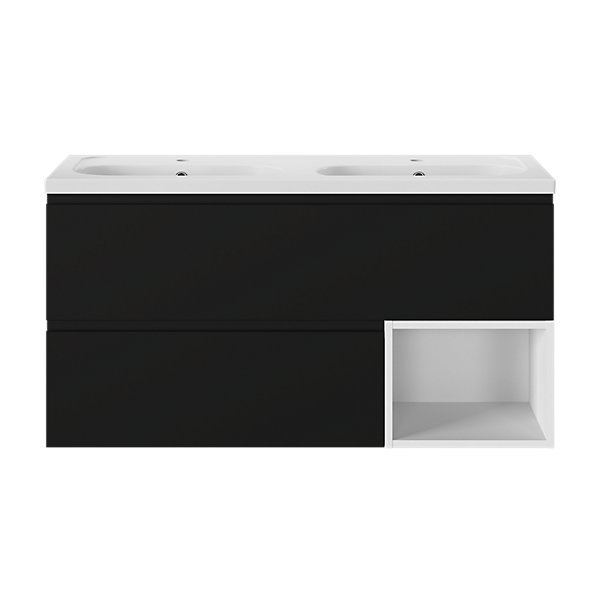 Ensemble meubles de salle de bains Kentia l.120 cm noir mat et blanc mat avec plan double vasque Levanna
