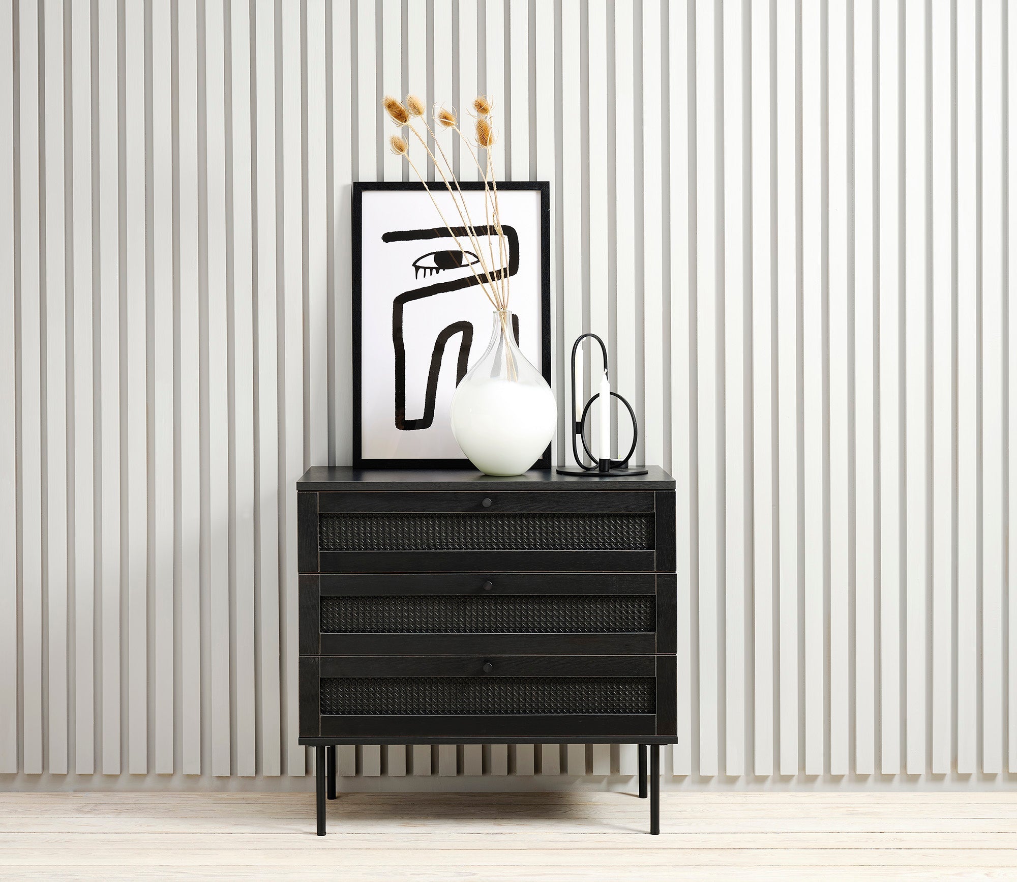 Rebellenclub Berley Dressoir met Lades - Zwart met Rattan