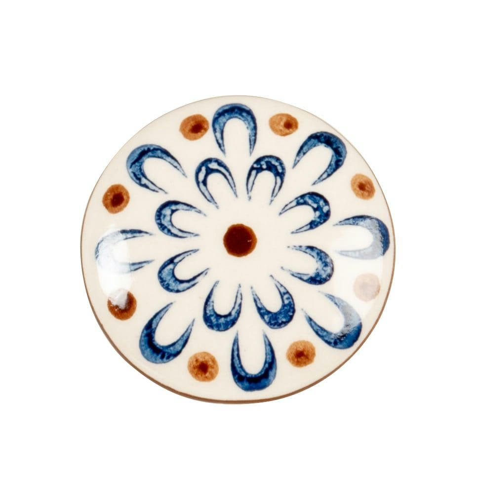 THERESE - Bouton de porte en grès blanc et bleu