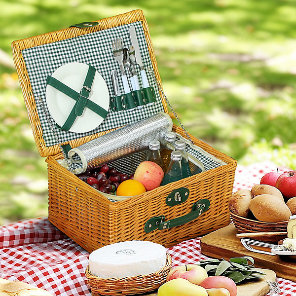 Panier de pique-nique en osier ensemble panier pique-nique 2 personnes avec compartiment isotherme et accessoires