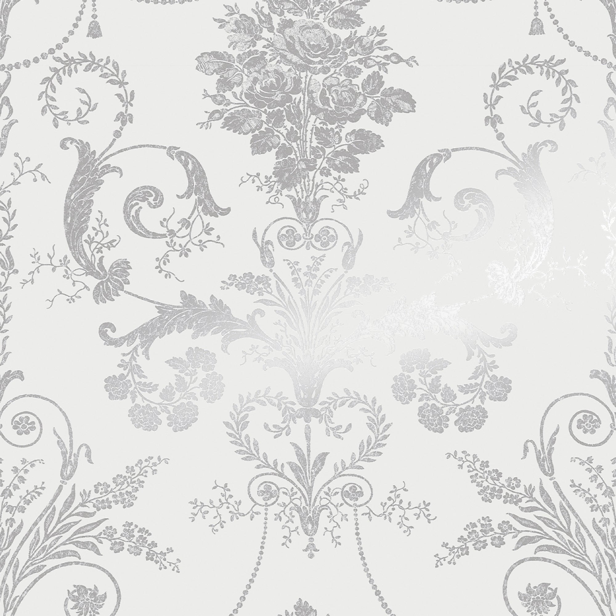 Laura Ashley Vliesbehang - Josette Metallic Silver - 10mx52cm