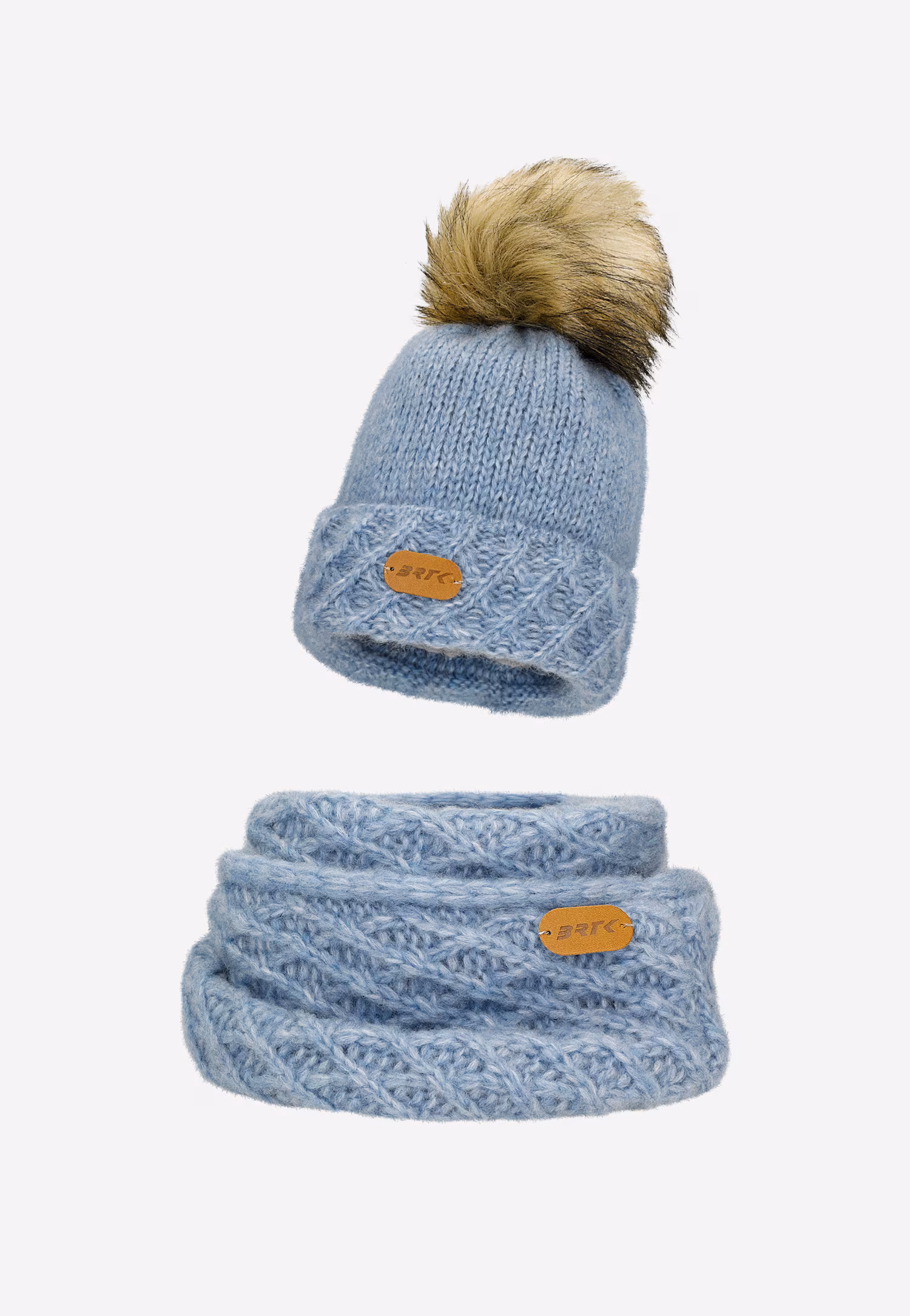Niebieski komplet czapka   komin BARTEK 85602-86 z wełny merino