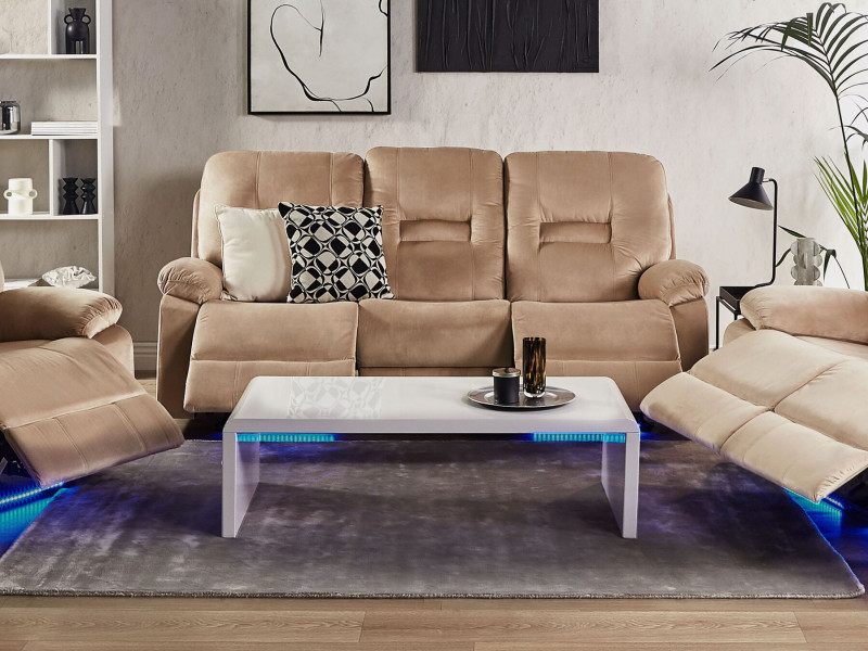 Sofa rozkładana relaks welurowa beżowa LED