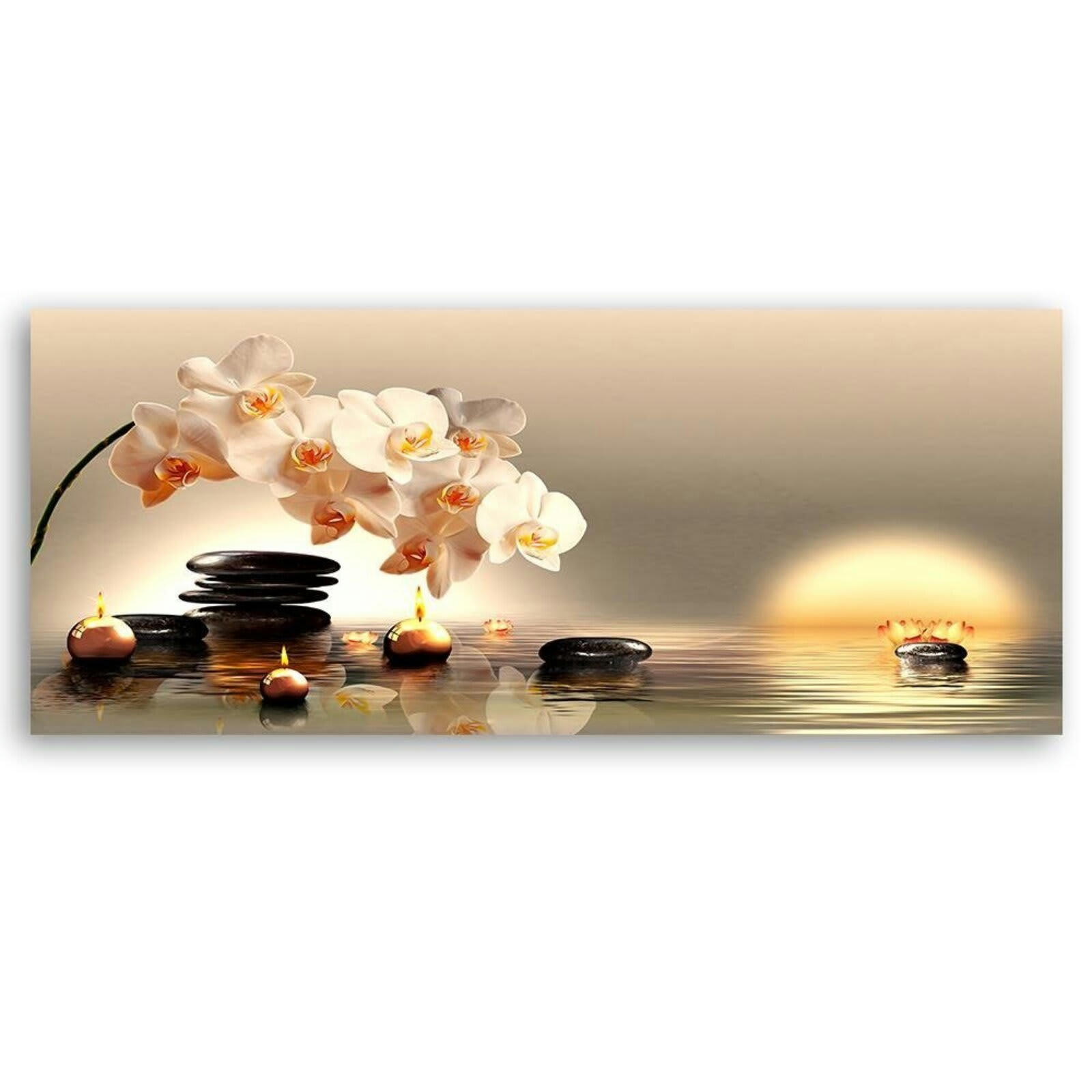 - Tableau bougies bois et pierres zen 150 x 50 cm