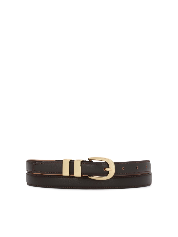 Brown narrow belt with gold metals
