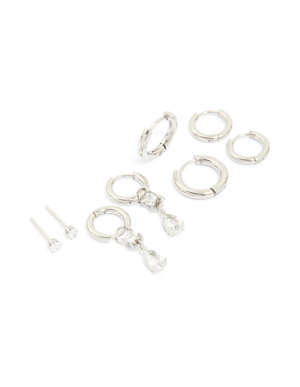 Waterproof Stainless Steel Cubic Zirconia Stacking Earrings 4-Pack