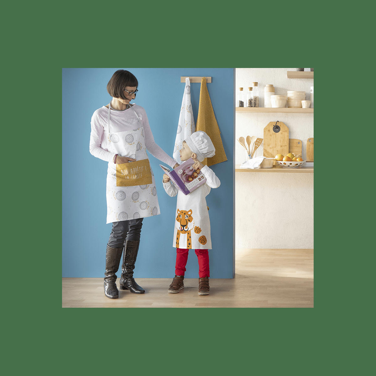 EN FAMILLE - Tablier de cuisine coton blanc 70x70cm