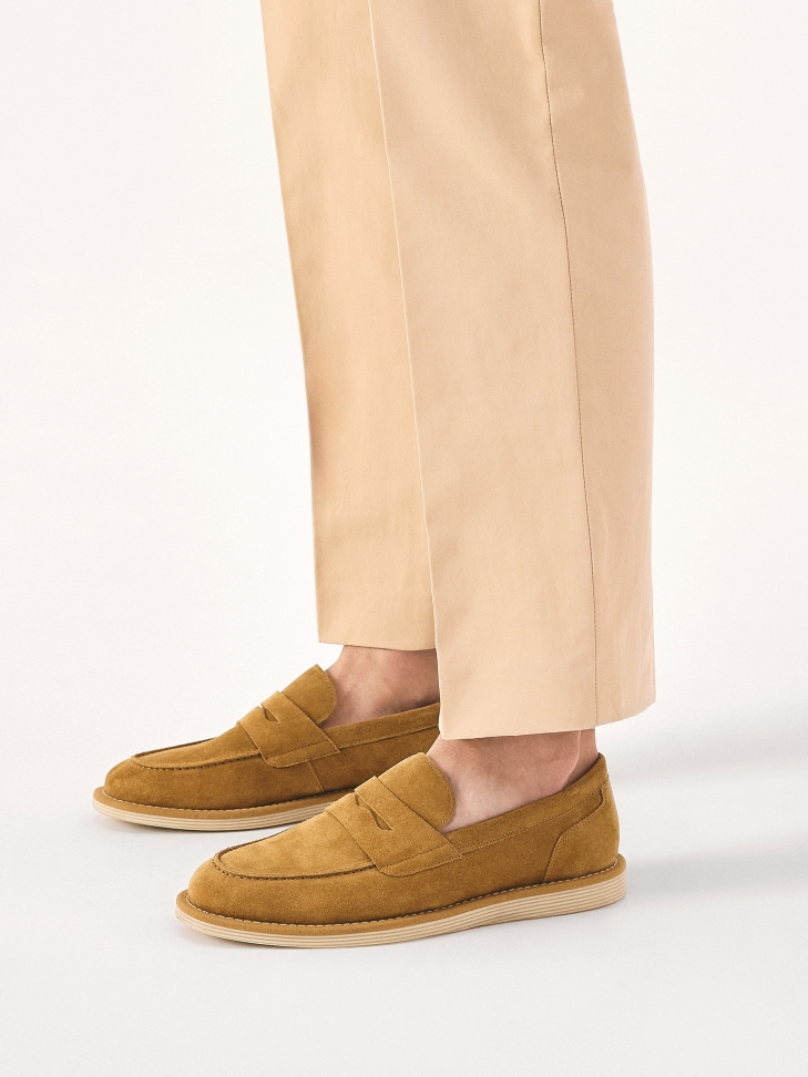 Light brown suede slip-on shoes