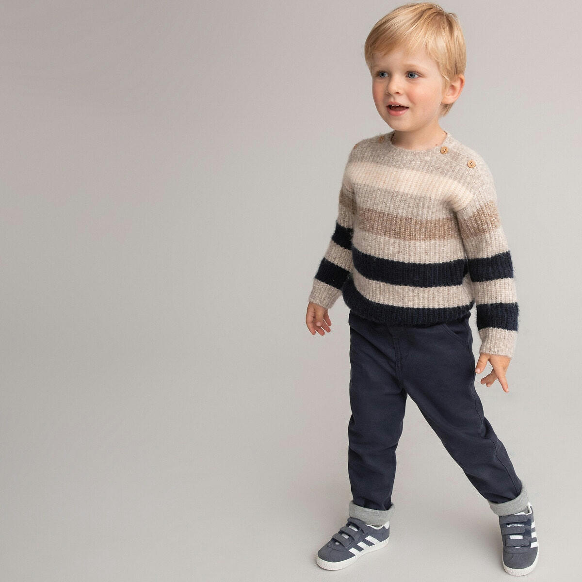 Pull rayé col rond, en fine maille