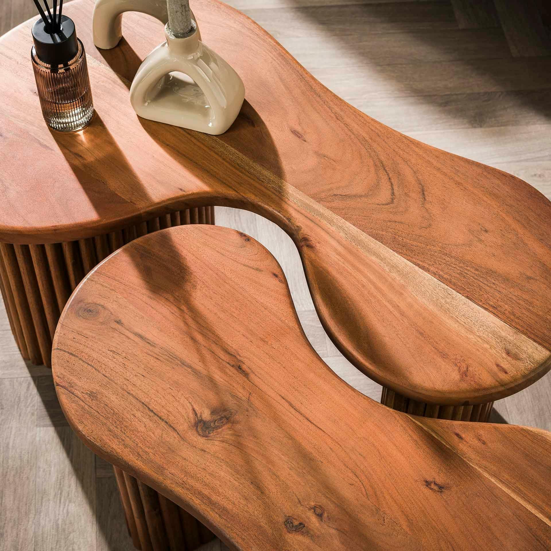 Table de salon en bois d'acacia pieds rainurés (lot de 2) MELBOURNE