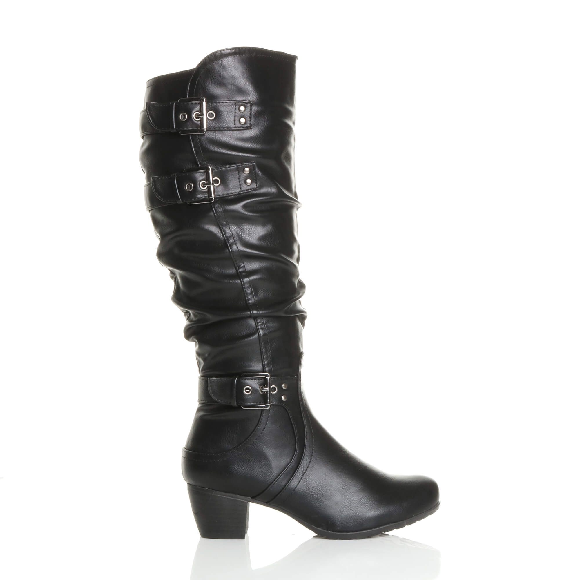 AJVANI Low Cuban Heel Ruched Slouch Calf Boots