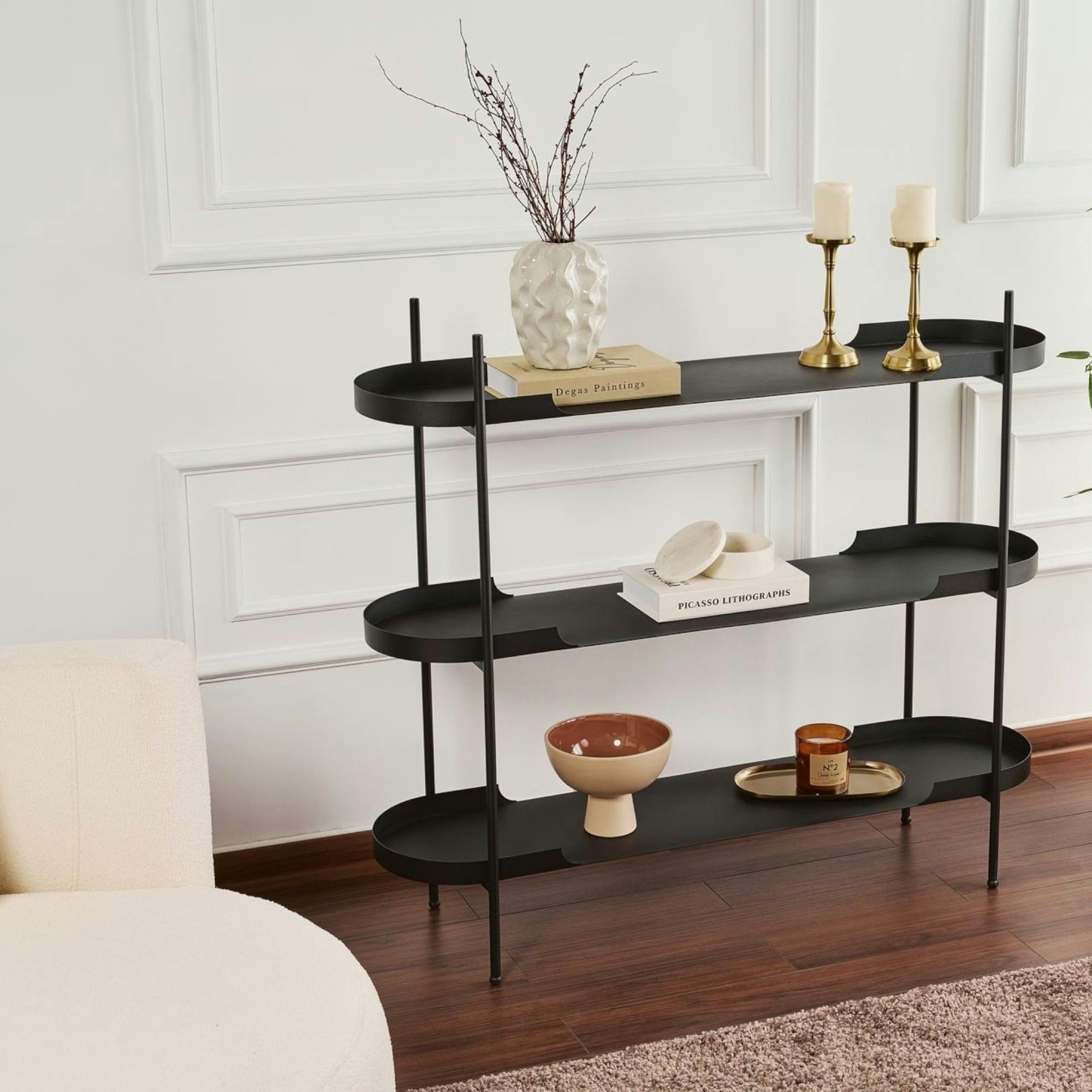 Étagère métal noir 3 plateaux bords ronds – esprit loft SFAX