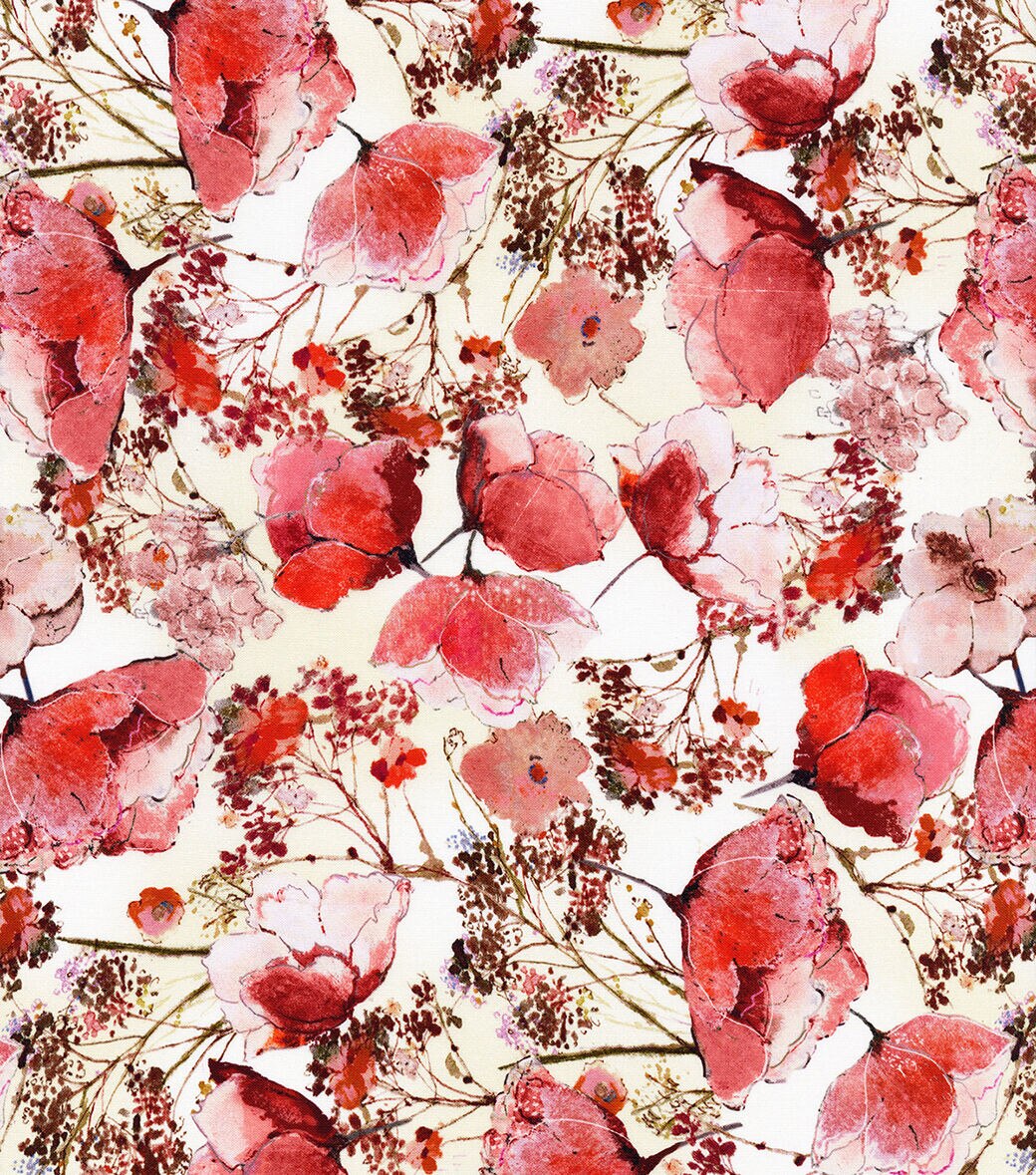 Hi Fashion Red Spring Floral Premium Cotton Fabric