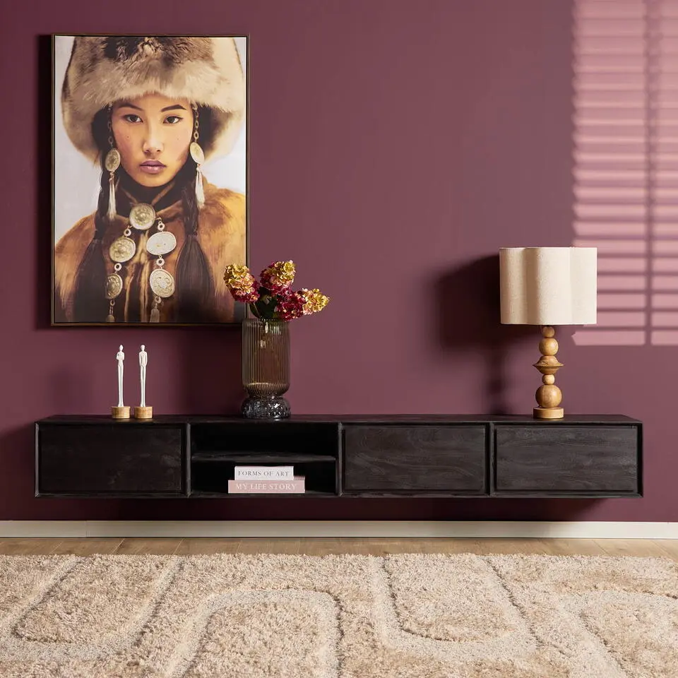 Tv-meubel Zwevend Zwart Hout - 240x35x30cm - Ambiance