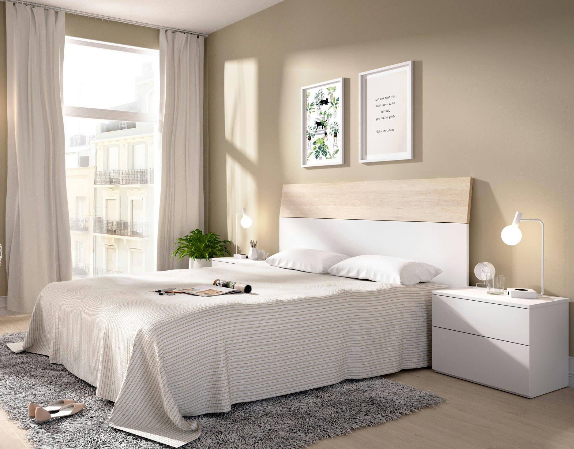 DCELJA - Tête de lit effet bois blanche et chêne