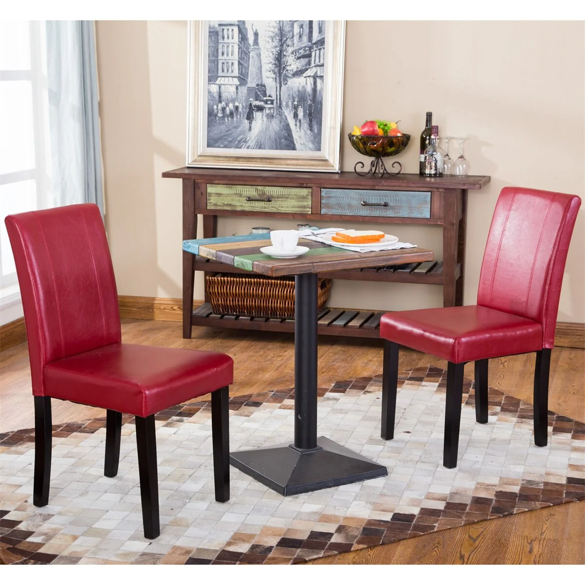 Urban Style Solid Wood Leatherette Padded Parson Chair, Set of 2