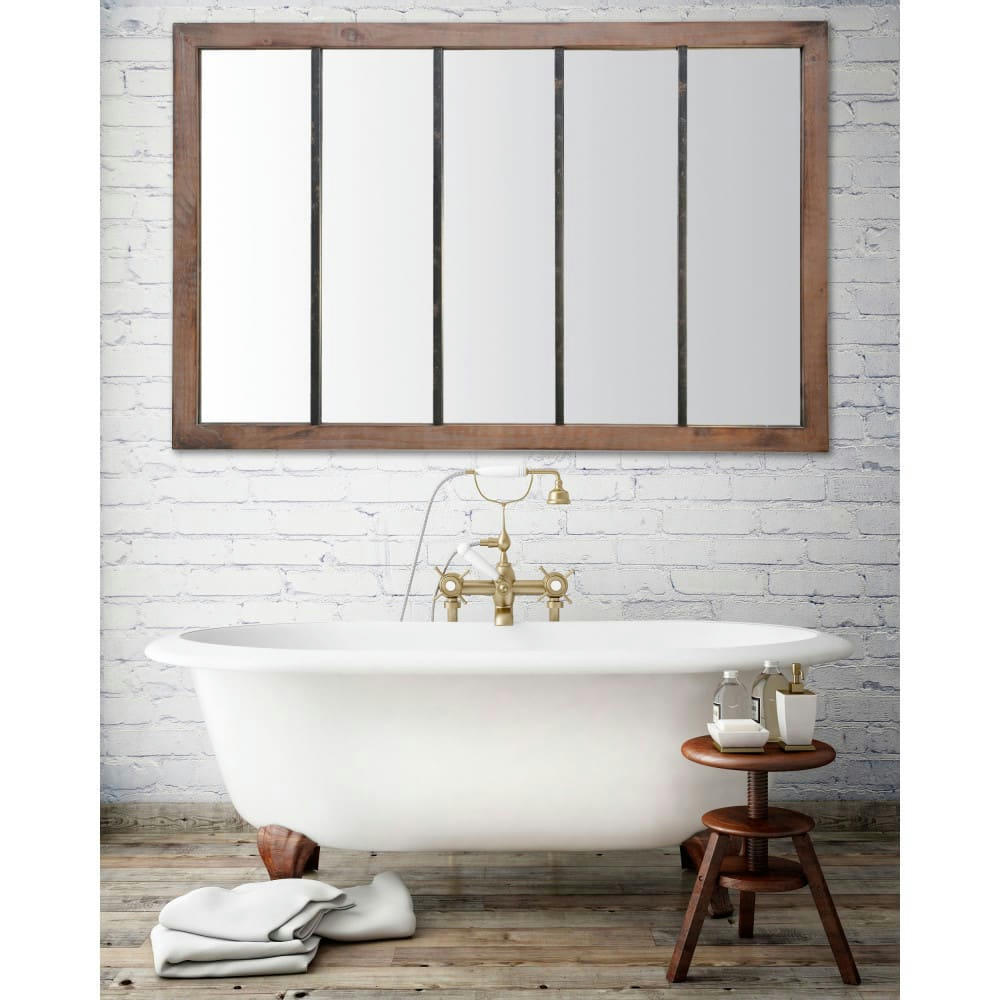 OPPY - Miroir verrière en métal noir et bois 140x90 cm