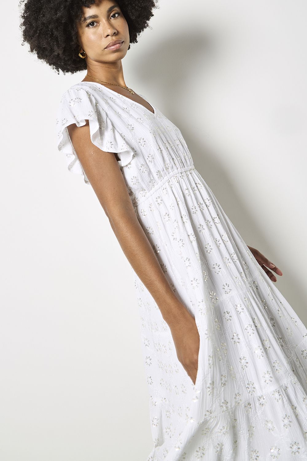 Apricot Sequin Floral Embroidered Mini Dress