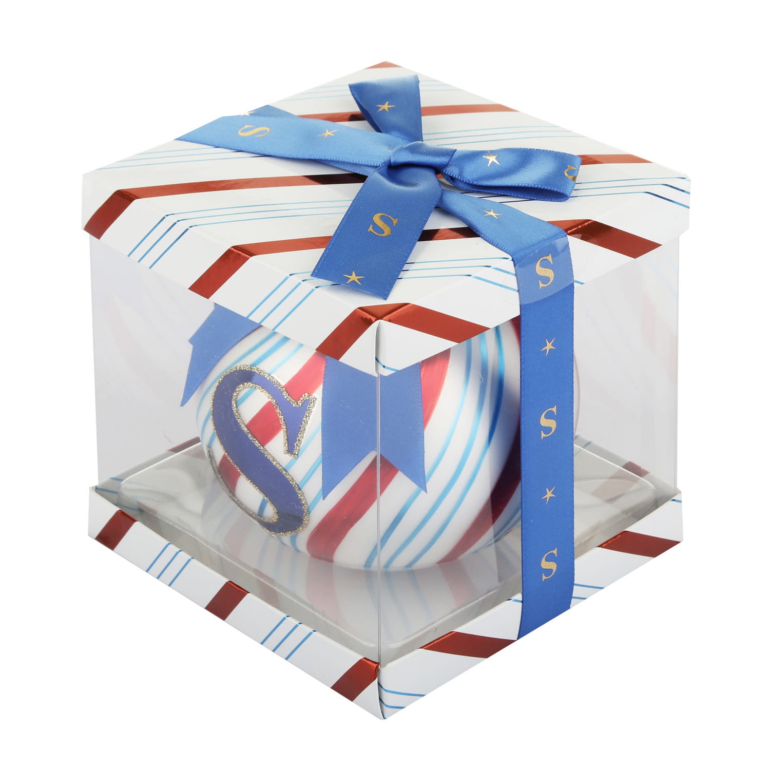 Pallina Natale con lettera S 10 cm Circus blu