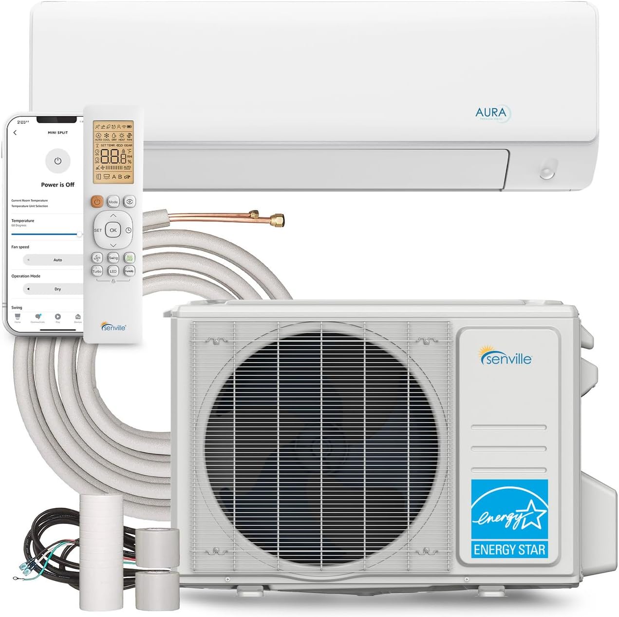 Senville AURA Series Mini Split Air Conditioner Inverter Heat Pump, 33000 BTU, Energy Star, White