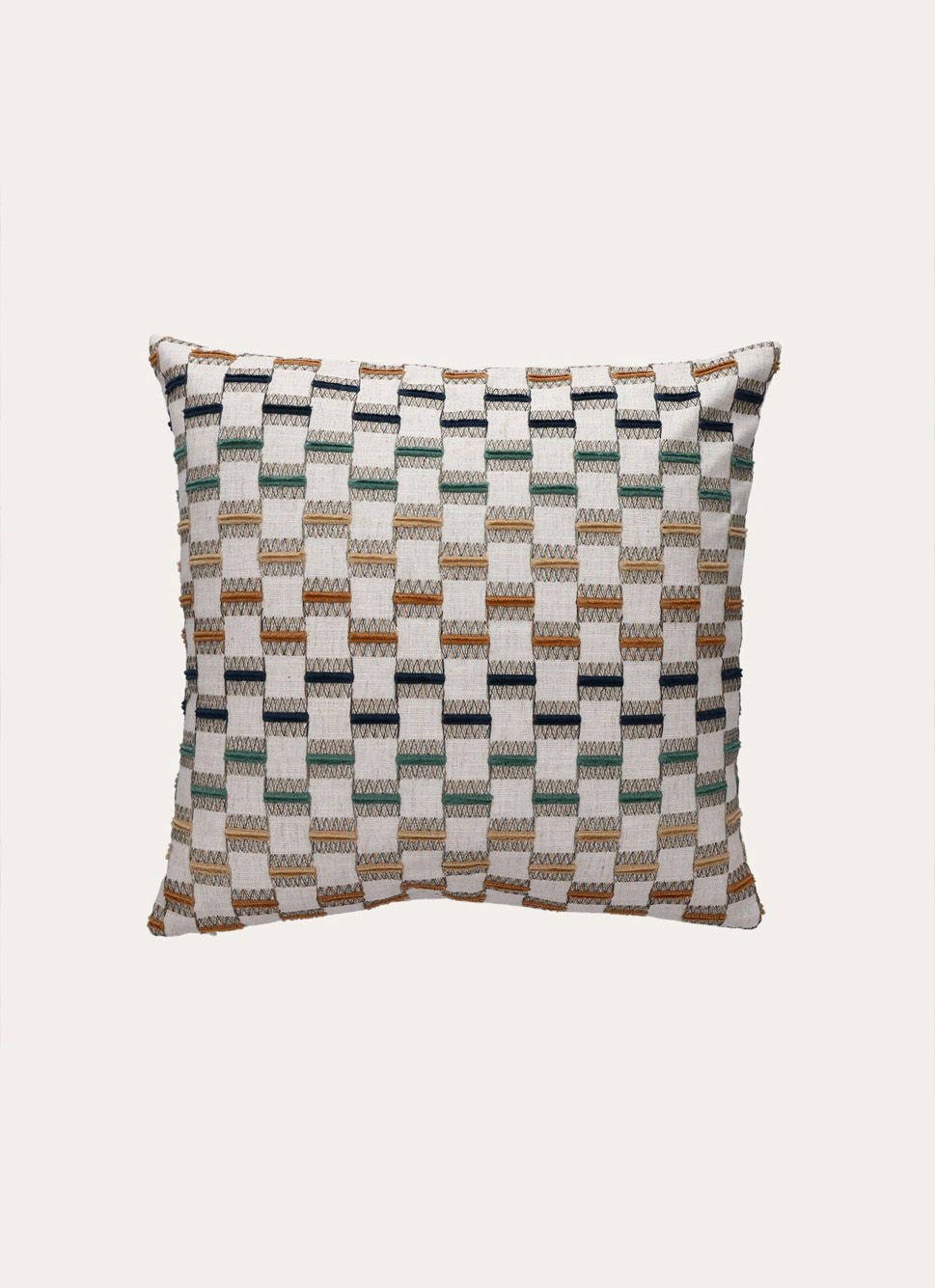 HOUSSE DE COUSSIN MOTIF DAMIER ET BRODERIES MULTICOLORE