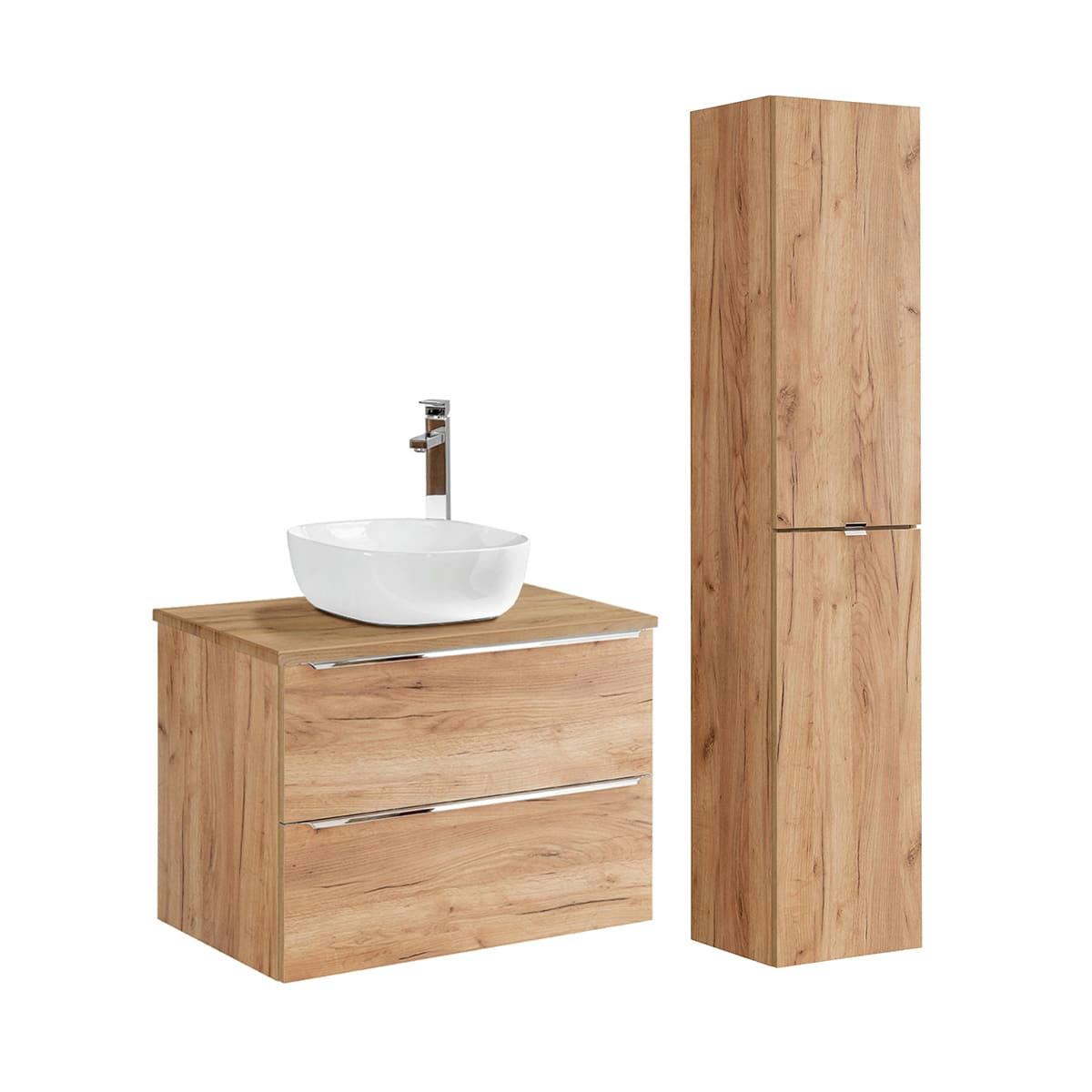 - Ensemble meuble simple vasque 80cm et colonne stratifiés naturel