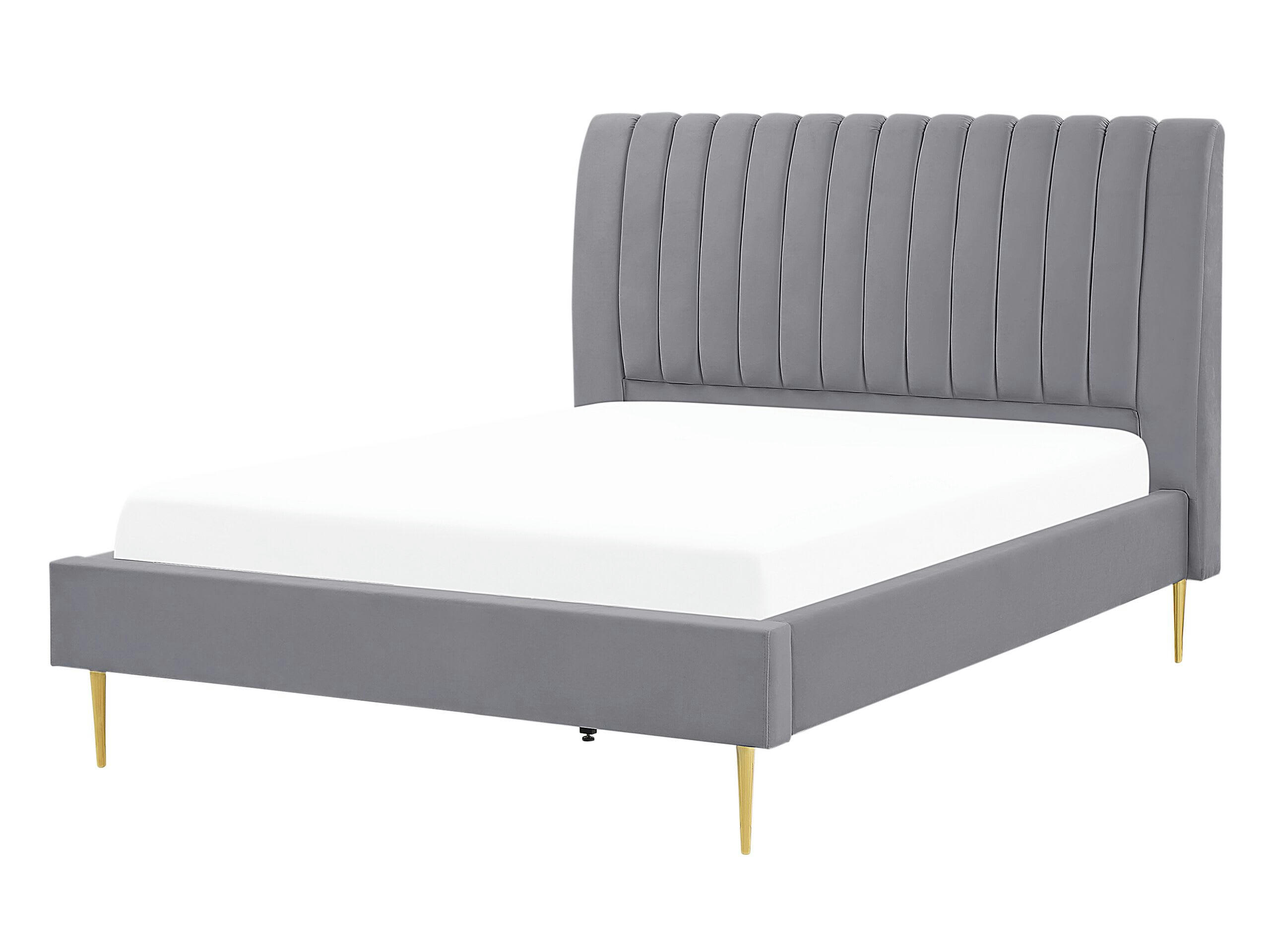 MARVILLE - Lit double en tissu gris 140x200