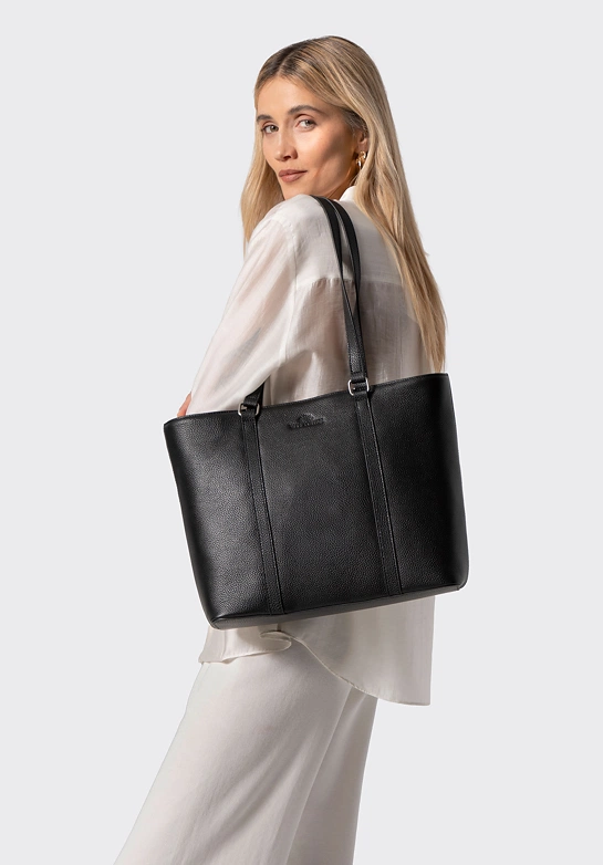 Elegancka shopperka ze skóry naturalnej czarna