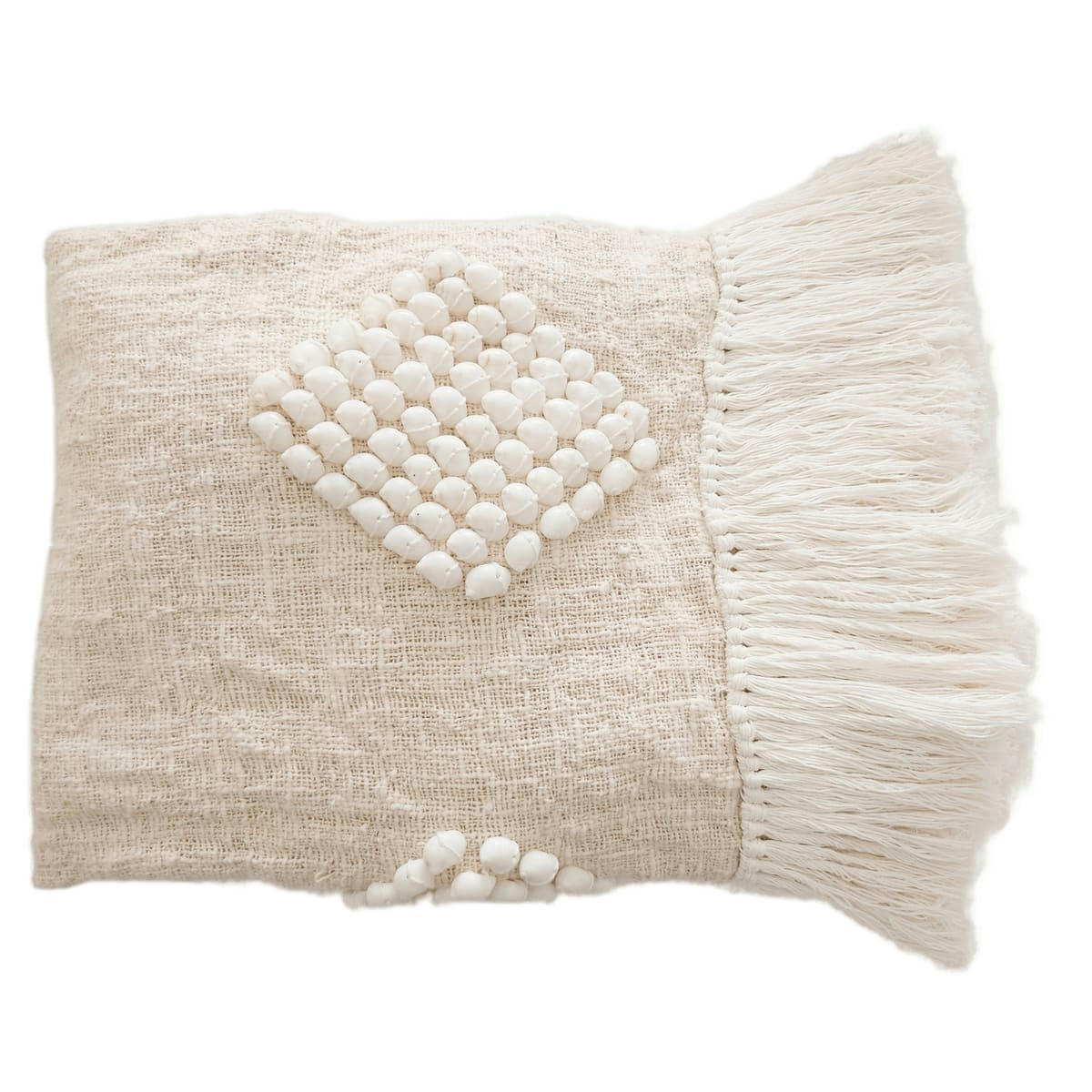 AUSSA - Plaid avec broderie en coquillages, blanc 140x200 cm