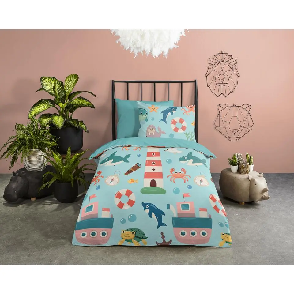 Pure dekbedovertrek zeedieren - 1 persoons 140x200/220 cm - Aqua - Microvezel