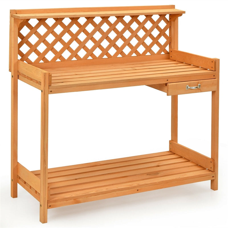Outdoor Garden Wood Potting Bench Workstation Bench with Storage & Hook