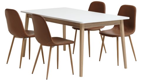 GAMMELGAB L160/200 table + 4 JONSTRUP cognac/oak