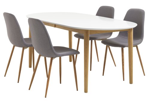 EGENS L190/270 table white + 4 JONSTRUP grey/oak