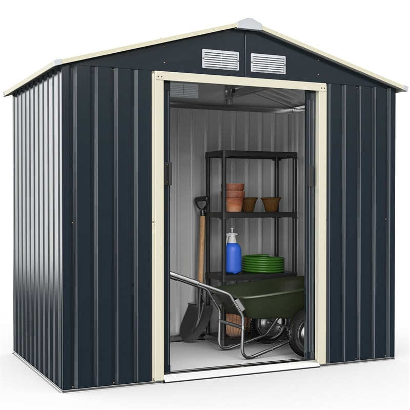 7¡¯ x 4¡¯ Outdoor Metal Storage Shed Backyard Garden Tool Storage Cabinet with 4 Vents & Sliding Double Lockable Doors